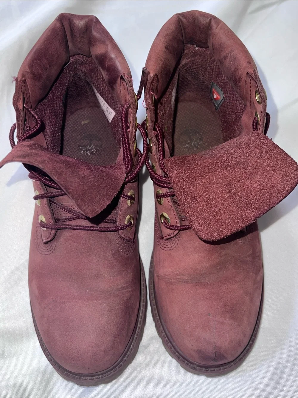 Timberland 6-Inch Premium Boots Burgundy Gold Logo Kids Size 4 - Picture 13 of 14